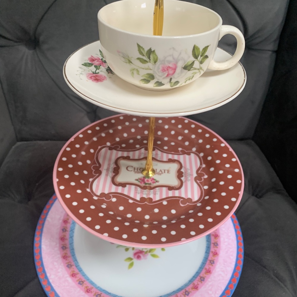 444, Chic 3 tier cake stand, teacup set, perfect for a tea party, “Katy Alice”